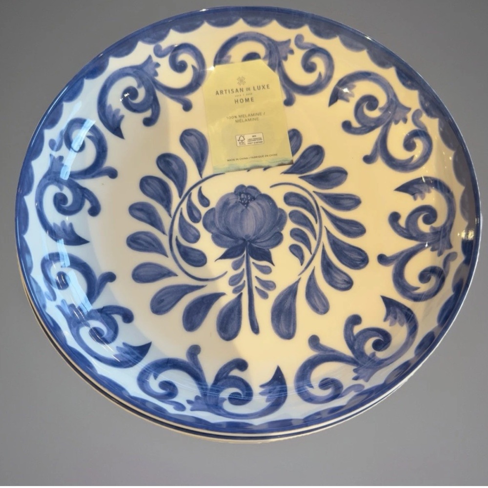 Artisan de Luxe Blue Rose Scroll melamine 6 8.5” Pasta Salad 1 Serving Bowl - Picture 4 of 7